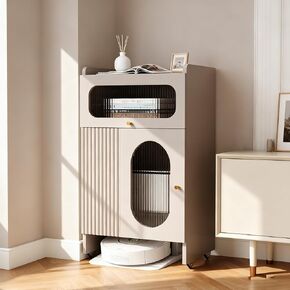 Robot Vacuum Stand Cabinet with Wheels, Hidden Storage Cabinet for Robot Vacuum Cleaner, Wood Storage Cabinet for Living Room, Kitchen, Easy Water Changing in Kuwait