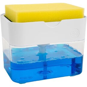 S&T INC. Dish Soap Dispenser and Sponge Holder for Kitchen Sink, Waterproof Labels and Sponge Included, 13 Ounces, Plastic, Bamboo in Kuwait