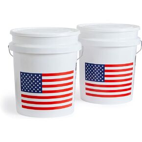 دلو يونايتد سولوشنز سعة 5 جالون، دلو بلاستيكي عالي التحمل، مقبض مريح، مثالي للعمل، أو تحسين المنزل، أو التنظيف المنزلي، أبيض مع علم الولايات المتحدة الأمريكية، عبوة من قطعتين in Kuwait