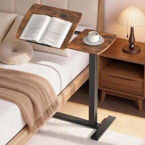 طاولة جانبية للسرير مع عجلات - صينية لف قابلة لضبط الارتفاع، طاولة سرير المستشفى مع سطح مائل، مكتب لاب توب للاستخدام في المنزل والمكتب، مقاس 27.6 بوصة طول × 12.9 بوصة عرض × 29.1 بوصة - 39 بوصة ارتفاع، بني in Kuwait
