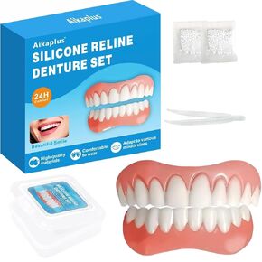 Moldable False Teeth - Silicone Dentures - Men and Veneers Teeth for Women - Upper and Lower Matching Set - Fix Your Smile at Within Minutes - Blue - 1PCS - S77 in Kuwait