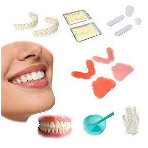 طقم أسنان مكون من 12 قطعة، مجموعتان (28 سنًا لكل مجموعة) من الأسنان الصناعية بأحجام مختلفة، للأسنان الصناعية الكاملة أو الجزئية، تتضمن جميع اللوازم اللازمة لصنع أطقم الأسنان العلوية والسفلية في المنزل. in Kuwait
