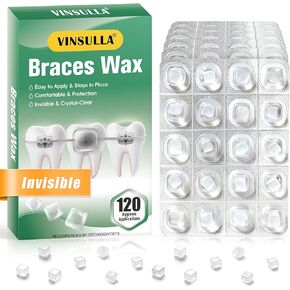 شمع شفاف لتقويم الأسنان للأقواس والمصففات - مريح، حماية غير مرئية/80 قطعة من نقاط شمع الأسنان الملائمة للطعام مع ملفوفة بشكل فردي للعناية بالفم، نعناع (عبوة من 4 قطع) in Kuwait