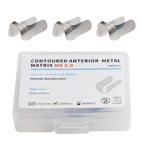 Dental Anterior Matrix Bands Metal Restoration Curvature Matrix Bands for Front Teeth Restoration Materials Thickness 30 μm M8 2.0 Pack of 30Pcs(M) in Kuwait