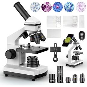 PalliPartners Compound Microscope for Adults & Students - 100X-2000X High-Power Biological Microscope for Students, School Lab & Home Education, with Slides Set & Phone Adapter (White) in Kuwait