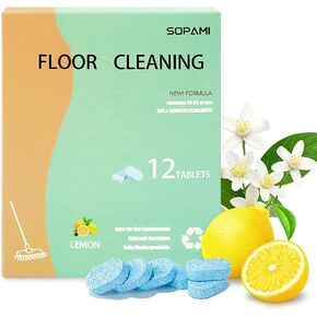 SOPAMI 12pcs Floor Cleaning Solution Tablet Deep Cleans for Multiple Hard Floors, Tile and Vinyl Floors，Suitable With All Robot Vacuums with Mopping and Cordless Wet/Dry Vacuum Mop Cleaner lemon Scent in Kuwait