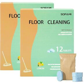SOPAMI 24pcs Floor Cleaning Solution Tablet Deep Cleans for Multiple Hard Floors, Tile and Vinyl Floors，Suitable With All Robot Vacuums with Mopping and Cordless Wet/Dry Vacuum Mop Cleaner lemon Scent in Kuwait
