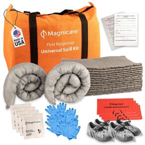 Universal Spill Kit OSHA Approved - Biohazard Clean up Kit for Oil, Water & Chemicals | 15 Absorbent Pads, 2 Socks, PPE, Biohazard Bags in Bright Orange Duffel Bag in Kuwait