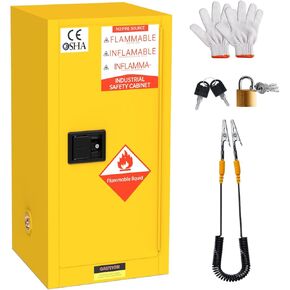 خزانة أمان سعة 16 جالونًا، خزانة سوائل قابلة للاشتعال مقاس 18 × 18 × 22 بوصة مع باب قفل وموصل أرضي ورف قابل للتعديل للاستخدام التجاري أو المنزلي in Kuwait