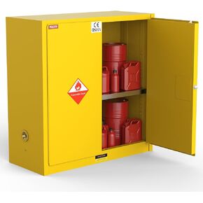خزانة تخزين الوقود سعة 30 جالونًا، خزانة أمان من الحرائق باللون الأحمر مع بصمة قدم مقاس 23 × 18 × 35 بوصة، وجدران فولاذية مزدوجة ورف قابل للتعديل للمتجر أو المستودع in Kuwait