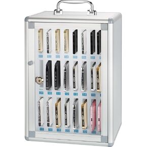 Aluminum Phone Locker Storage Box WallMounted Safe for Mobile Phones 24/36 Slots with Locks & Keys Secure Organizer for Cell Phones Durable & Stylish,Vert-36grid in Saudi Arabia