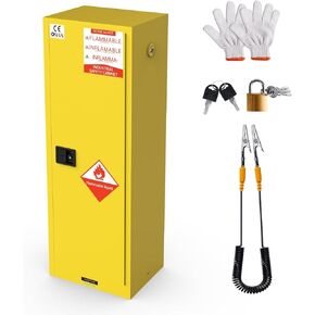 خزانة صفراء سعة 25 جالونًا، خزانة إطفاء مقاس 18 × 18 × 35 بوصة للسوائل القابلة للاشتعال مع تصميم فتحة تهوية مزدوجة، حوض مقاس 2 بوصة وباب قفل فردي in Kuwait