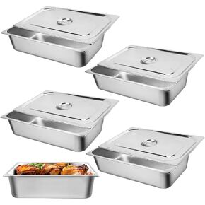 Hotel Pan, Full Size Steam Table Pan 6" Deep Stainless Steam Table Pan with Lid Full Size Food Pan 20.8" L x 13" W Anti Jam Stainless Steel Buffet Pan Commercial Stainless Steel Pan (4 Pack) in Kuwait