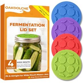 4PCS Silicone Fermentation Lids for Wide Mouth Mason Jars | One-Way Airlock Valve, Self-Burping for Sauerkraut, Sourdough Starter & Probiotics (Patented) in Kuwait
