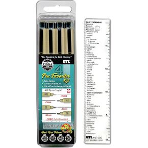 G.T. Luscombe Company, Inc. Pigma Micron Pen Favorites Lettering Kit #4 | No Bleed Pigmented Black Ink | No Smearing or Fading | 003 Ultra Extra Fine, 01 Fine, 05 Medium, 08 Bold Point (New Packaging) in Kuwait