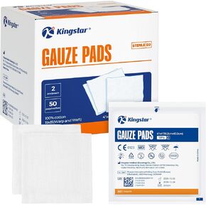 100 قطعة من وسادات الشاش المعقمة مقاس 4x4 بوصة و12 طبقة، 100% قطن 4x4، إسفنجات شاش عالية الامتصاص للعناية بالجروح، شاش معقم بدرجة المستشفى للإسعافات الأولية والضمادات الجراحية in Kuwait