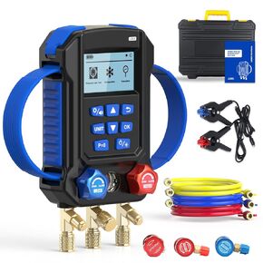 Digital Manifold HVAC Gauge Set,95 Refrigerants Dual Pressure&Temp Test with Temperature Clips and Hoses Vacuum AC Gauges for R454B R1234YF R134A R404A R410A R32 in Kuwait