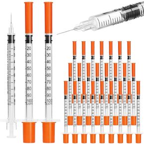 U-100 syringes with needle - 1ml 31G ( 31 gauge ) 5/16 inch syringe with needles scale in 100 units , 1 ml / 1cc Pack of 30 ( 30 Pcs ) in Kuwait