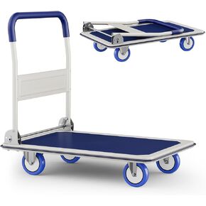 عربة دفع قابلة للطي دوللي | 330 رطلا. القدرة | شاحنة يدوية بمنصة متحركة شديدة التحمل بعجلات دوارة | عربة مسطحة صغيرة | مقبض دفع موفر للمساحة-b3 in Kuwait