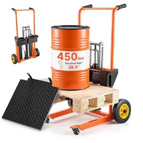 VEVOR Hydraulic Material Lift Winch Stacker, 450 lbs Load Capacity, 39.4'' Max Lifting Height, Pallet Truck Dolly with Fork Lift Table, Foldable & Portable Pallet Jack Table Cart, Orange & Black in Saudi Arabia
