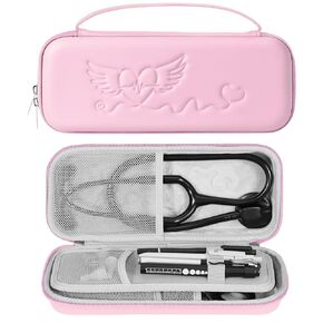 حافظة سماعة الطبيب لسماعة الطبيب 3M Littmann/ADC/Omron/MDF، حقيبة حمل واقية صلبة من مادة EVA مع جيوب شبكية وفتحات للقلم، مقبض محمول، ملحقات الرضاعة للممرضات (الحقيبة فقط)، وردي in Kuwait