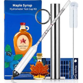 مجموعة مقياس كثافة شراب القيقب، مقياس كثافة السوائل من عصير القيقب مع كوب اختبار شراب من الفولاذ المقاوم للصدأ، أجهزة قياس كثافة السوائل من بركس لصنع عصارة القيقب، مقياس بوم وبريكس، تتضمن فرشاة وقماش لمستلزمات صنع شراب القيقب in Kuwait