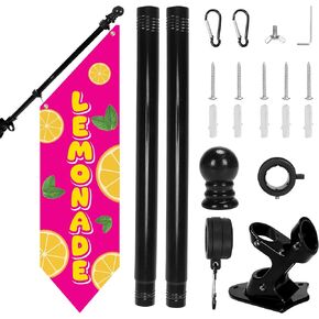 علم عصير الليمون في الهواء الطلق مع مجموعة عمود - لافتة قماشية متينة مزدوجة الجوانب مقاس 42 × 12 بوصة لحامل المزرعة، أو كشك البائع الصيفي، أو إعلانات واجهة المتجر أو لافتات عصير الليمون للأطفال (وردي) in Kuwait