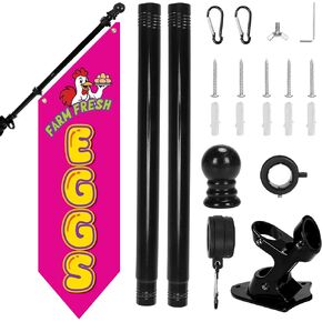 علم بيض المزرعة الطازج مع مجموعة عمود - علم قماشي عالي التحمل على الوجهين مقاس 42 × 12 بوصة، حامل مزرعة ريفي خارجي أو لافتة كشك للسوق، عرض إعلاني معلق مقاوم للطقس (أخضر) in Kuwait