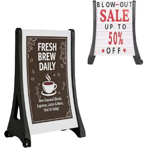 Heavy Duty A Frame Sign 24 x 36 Inch Double Sided Slide in Sidewalk Signboard Portable Water Fillable Sandwich Board with 2 Wheels Outdoor Business Advertising Display Holder in Kuwait