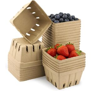 30 Pack Natural Pulp Fiber Berry Basket (4.3x4.3x2.75 Inch), Natural Pulp Produce Baskets & Berry Containers, Vented Strawberry Baskets for Farmers Market Decor, Grocery Store and Kitchen Display in Kuwait