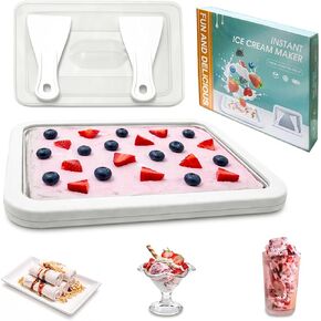 Rolled Ice Cream Maker with Lid and 2 Spatulas, At-Home DIY Instant Rolled Ice Cream Tray for Soft Serve, Slushies, Frozen Yogurt, Sashimi Plate, for Fun Family Activities, DIY Parent-Child Time in Saudi Arabia