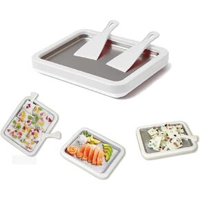 Rolled Ice Cream Tray, Ice Cream Maker for Kids, DIY Homemade Rolled Ice CreamsTray, Instant Freeze Plate with 2 Scrapers, Suitable for Family, School, Party, DIY Dessert Making. (White) (White) in Saudi Arabia