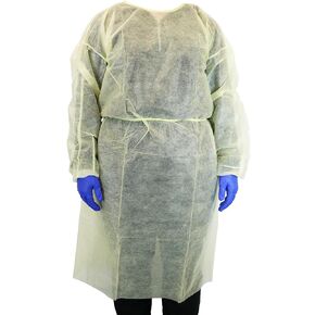 HCS Bulk PPE Gowns - Disposable Gowns, Medical - Single Layer, Spunbound Isolation Gown Disposable - Elastic Cuffs, Neck & Waist Tie - Clinic, Dentist, Hospital - Yellow Cover Gown, Large (50/Case) in Kuwait