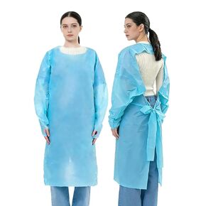 20 حزمة من فساتين معدات الوقاية الشخصية للاستعمال مرة واحدة معزولة مقاومة للماء CPE مع أربطة خصر وحلقات إبهام مقاس واحد يناسب الجميع in Kuwait