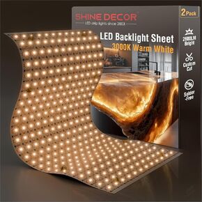 تألق الديكور 24V LED ورقة الإضاءة الخلفية، 28W 288 المصابيح مشرق Cuttable ورقة لوحة LED، 19.6x9.8in لحام الحرة ورقة LED لاصقة للمطبخ باكسبلاش حجر كونترتوب، 3000K الأبيض الدافئ، 2 حزمة in Kuwait