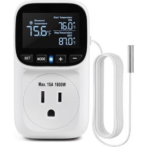 Digital Temperature Controller, Heating & Cooling Thermostat Plug Outlet, –40°F~210°F, 15A 1800W, LCD Display, Temperature Controlled Outlet for Home, Greenhouse, Chicken Coop, Reptile in Kuwait