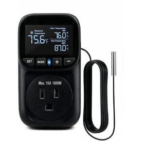 وحدة تحكم رقمية في درجة الحرارة، مخرج قابس ترموستات للتدفئة والتبريد، -40 درجة فهرنهايت ~ 210 درجة فهرنهايت، 15 أمبير 1800 وات، شاشة LCD، منفذ للتحكم في درجة الحرارة للمنزل، الدفيئة، حظيرة الدجاج، الزواحف in Kuwait