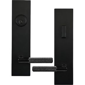 أسود غير لامع، مدخل خارجي أمامي، باب رئيسي، مقبض كبير، قفل باب، هيكل لولبي مخفي، لوحة طويلة كبيرة، رافعة يسار يمين، مسمار قابل للعكس in Kuwait