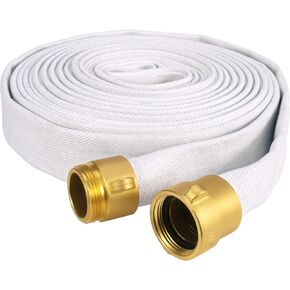 خرطوم إطفاء EPDM، خرطوم إطفاء بطول 50 قدم × 1-1/2 بوصة، خرطوم صناعي أبيض - وصلات NST/NH، خرطوم مياه مسطح + وصلة نحاسية، ألياف خارجية بيضاء أساسية، للاستخدام في مكافحة الحرائق، المنزل، الحديقة in Kuwait