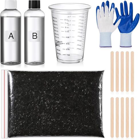 Chunful 15 Pcs Carbon Fiber Repair Kit with 1lb Chopped Fibers & 2-Part Epoxy(a&b) Cup, Rod, Gloves, Create High-Strength, Forged Carbon Look for Auto Parts, DIY Projects, Motorcycle, Boat Repairs in Saudi Arabia
