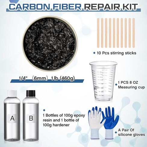 Chunful 15 Pcs Carbon Fiber Repair Kit with 1lb Chopped Fibers & 2-Part Epoxy(a&b) Cup, Rod, Gloves, Create High-Strength, Forged Carbon Look for Auto Parts, DIY Projects, Motorcycle, Boat Repairs in Saudi Arabia