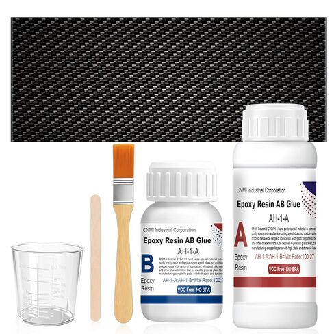 طقم إصلاح من ألياف الكربون، طقم من ألياف الكربون، قماش من ألياف الكربون مقاس 8 بوصات، 100 جرام من راتنجات الإيبوكسي و27 جرام من مواد تقوية الإيبوكسي، أكواب قياس، أعواد خلط وفرشاة لإصلاح السيارات والأثاث والدراجات والقوارب بنفسك in Kuwait