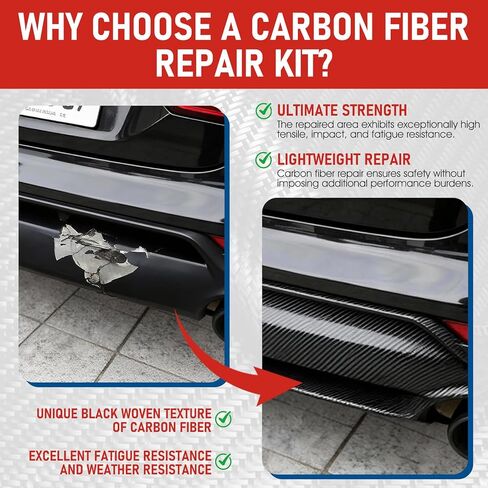 طقم إصلاح من ألياف الكربون، طقم من ألياف الكربون، قماش من ألياف الكربون مقاس 8 بوصات، 100 جرام من راتنجات الإيبوكسي و27 جرام من مواد تقوية الإيبوكسي، أكواب قياس، أعواد خلط وفرشاة لإصلاح السيارات والأثاث والدراجات والقوارب بنفسك in Kuwait