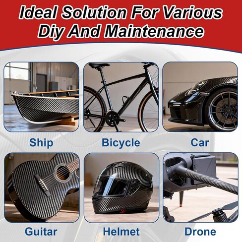 طقم إصلاح من ألياف الكربون، طقم من ألياف الكربون، قماش من ألياف الكربون مقاس 8 بوصات، 100 جرام من راتنجات الإيبوكسي و27 جرام من مواد تقوية الإيبوكسي، أكواب قياس، أعواد خلط وفرشاة لإصلاح السيارات والأثاث والدراجات والقوارب بنفسك in Kuwait