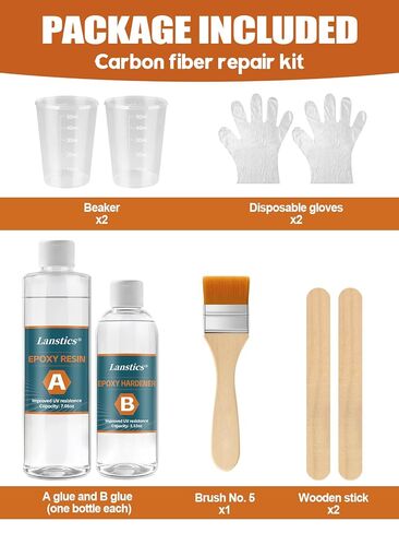 8 قطع من ألياف الكربون إصلاح كيت Lanstics ألياف الكربون إصلاح مع 200 جرام راتنجات الايبوكسي 100 جرام تصلب قياس أكواب خلط العصي قفازات فرشاة لنسيج ألياف الكربون إصلاحات DIY على السيارات الأثاث الدراجات قارب in Kuwait
