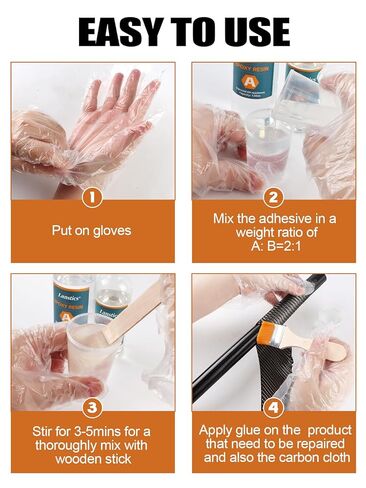 8 قطع من ألياف الكربون إصلاح كيت Lanstics ألياف الكربون إصلاح مع 200 جرام راتنجات الايبوكسي 100 جرام تصلب قياس أكواب خلط العصي قفازات فرشاة لنسيج ألياف الكربون إصلاحات DIY على السيارات الأثاث الدراجات قارب in Kuwait