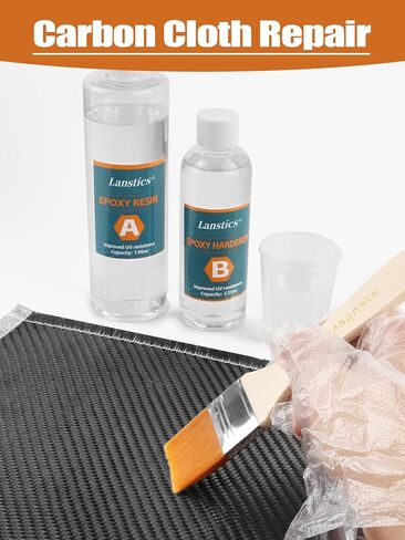 8 قطع من ألياف الكربون إصلاح كيت Lanstics ألياف الكربون إصلاح مع 200 جرام راتنجات الايبوكسي 100 جرام تصلب قياس أكواب خلط العصي قفازات فرشاة لنسيج ألياف الكربون إصلاحات DIY على السيارات الأثاث الدراجات قارب in Kuwait