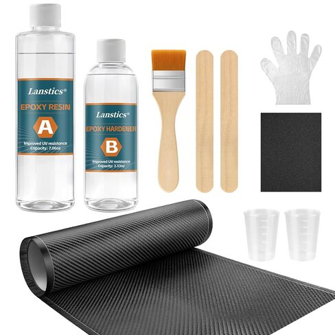 طقم إصلاح ألياف الكربون 5FT Lanstics لفة قماش من ألياف الكربون مع راتنجات الايبوكسي 100 جرام مقوي لألياف الكربون طقم راتنج النسيج لإصلاح السيارات والأقبية والقوارب in Kuwait