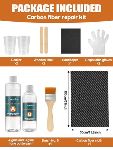 طقم إصلاح ألياف الكربون 5FT Lanstics لفة قماش من ألياف الكربون مع راتنجات الايبوكسي 100 جرام مقوي لألياف الكربون طقم راتنج النسيج لإصلاح السيارات والأقبية والقوارب in Kuwait