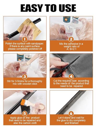 طقم إصلاح ألياف الكربون 5FT Lanstics لفة قماش من ألياف الكربون مع راتنجات الايبوكسي 100 جرام مقوي لألياف الكربون طقم راتنج النسيج لإصلاح السيارات والأقبية والقوارب in Kuwait